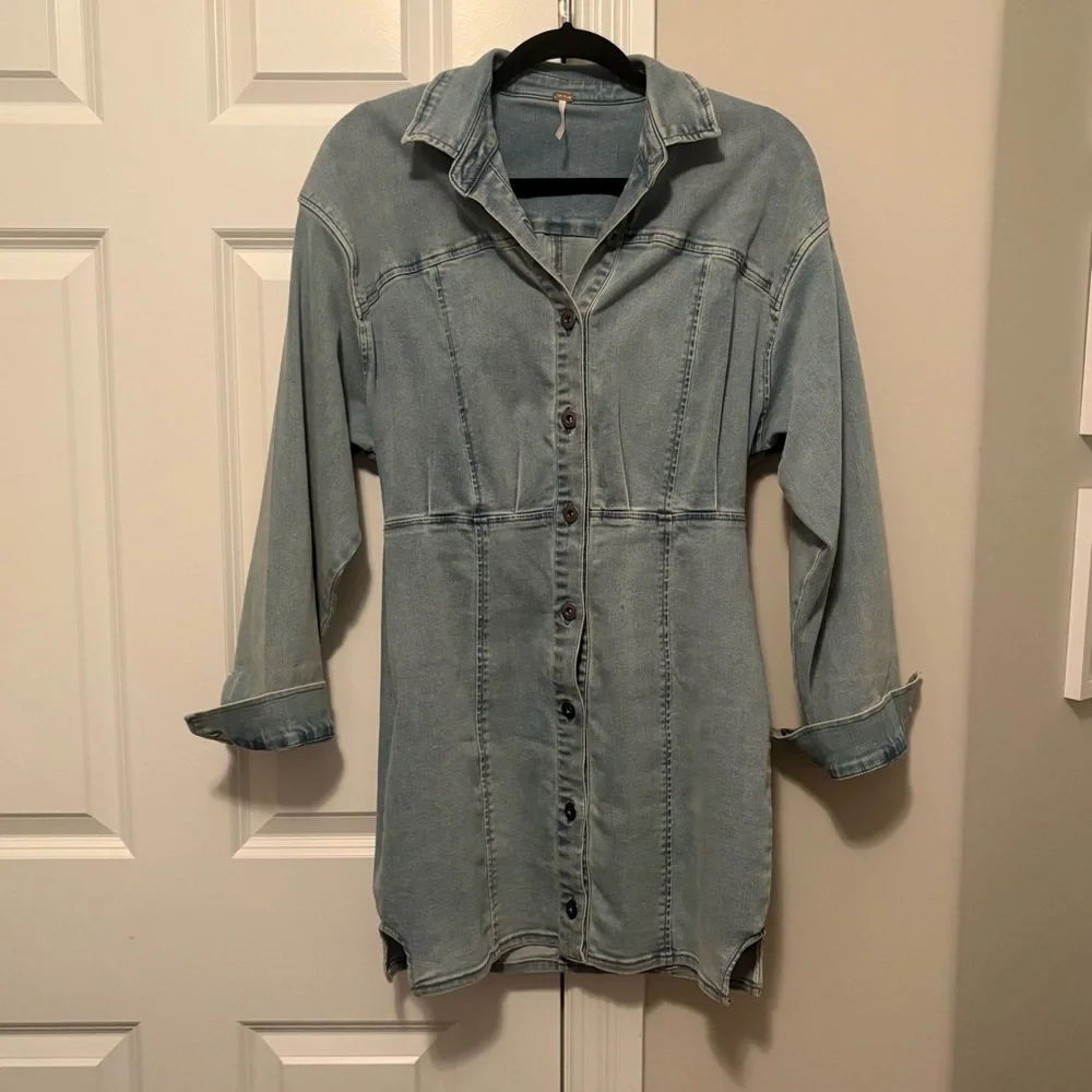 Free People Light Blue Denim Mini Dress - Picture 3 of 4